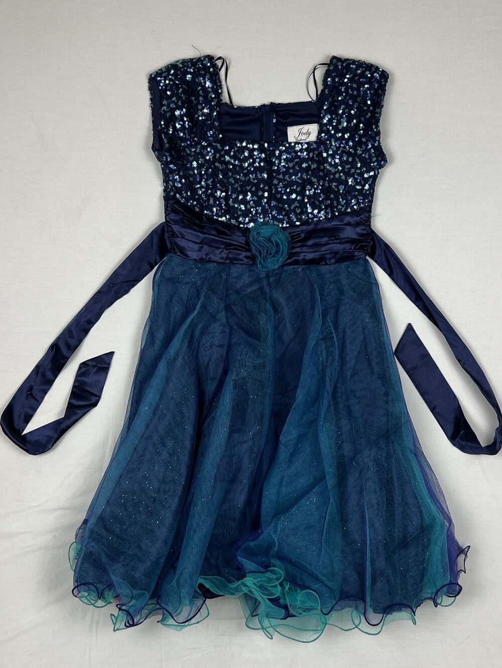 Jody California Blue Sequin Tulle Flower Girl Party Dress Size 7/8
